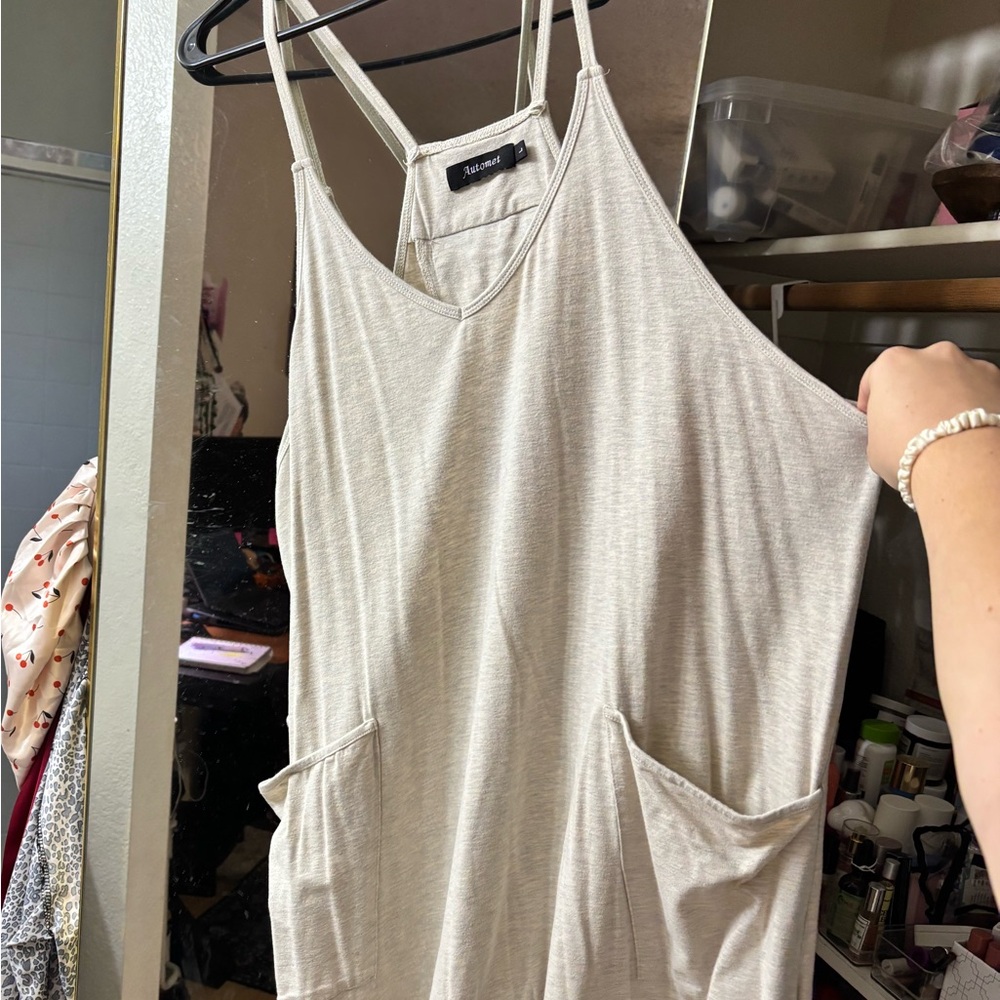 Light Beige Sleeveless Pocket Jumpsuit